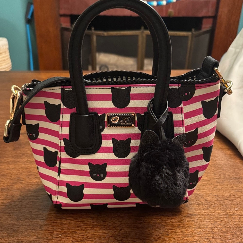 Luv Betsey by Betsey Johnson . Pink and Black Cat Print Handbag/Crossbody.
